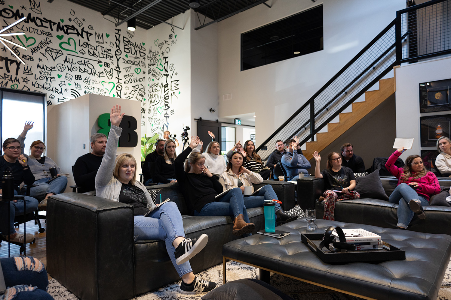 group on couches participating
